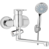 Nástenná umývadlová a sprchová batéria MIRAM, rozteč 100 mm, otočný prepínač, s príslušenstvom, ramienko 200 mm