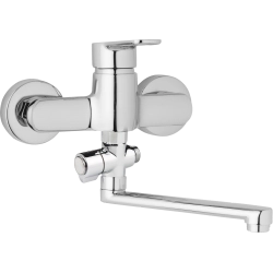 Nástěnná umyvadlová a sprchová baterie MIRAM, rozteč 150 mm, otočný přepínač, bez příslušenství, ramínko 300 mm