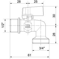 Rohový ventil - PRÁČKOVÝ, 1/2" - 3/4", bez filtra, balenie 10ks